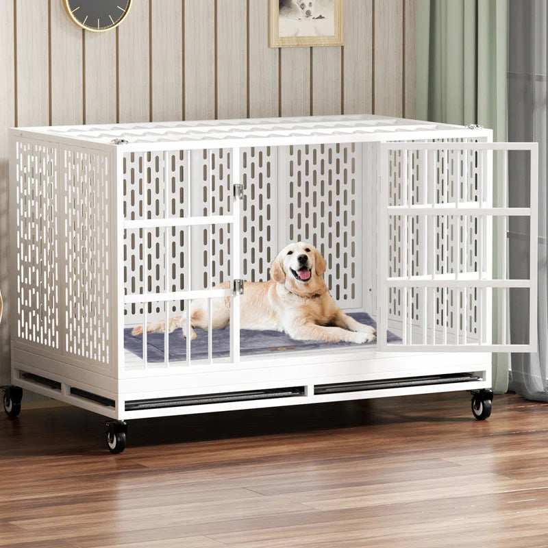 RERORD 48 Inch Heavy Duty Dog Crate with Wheels, Folding Metal Big Dog Cage Extra Large Dog Crate